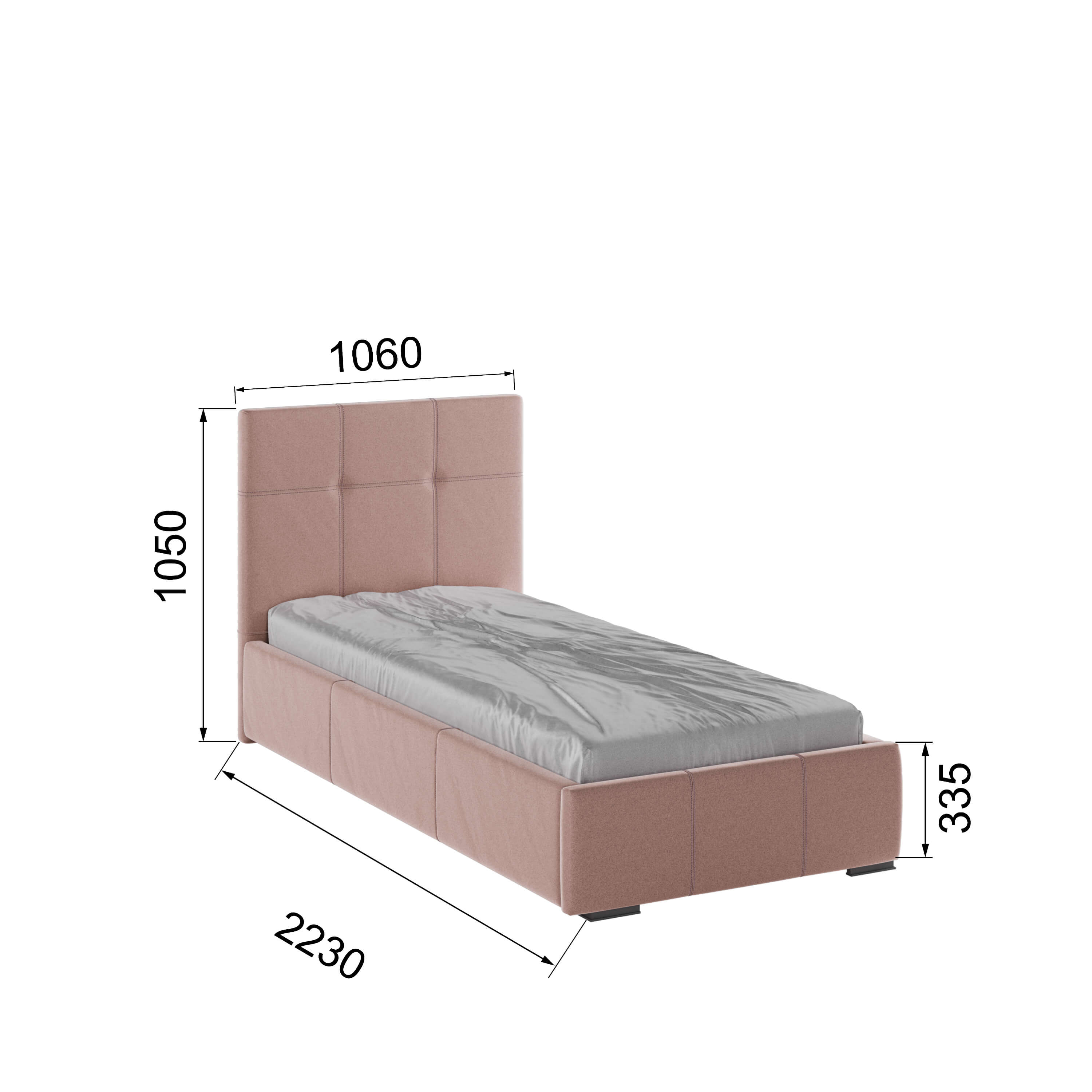 Корпус Рио интерьерной кровати (0,9м) пыльная роза квадрат