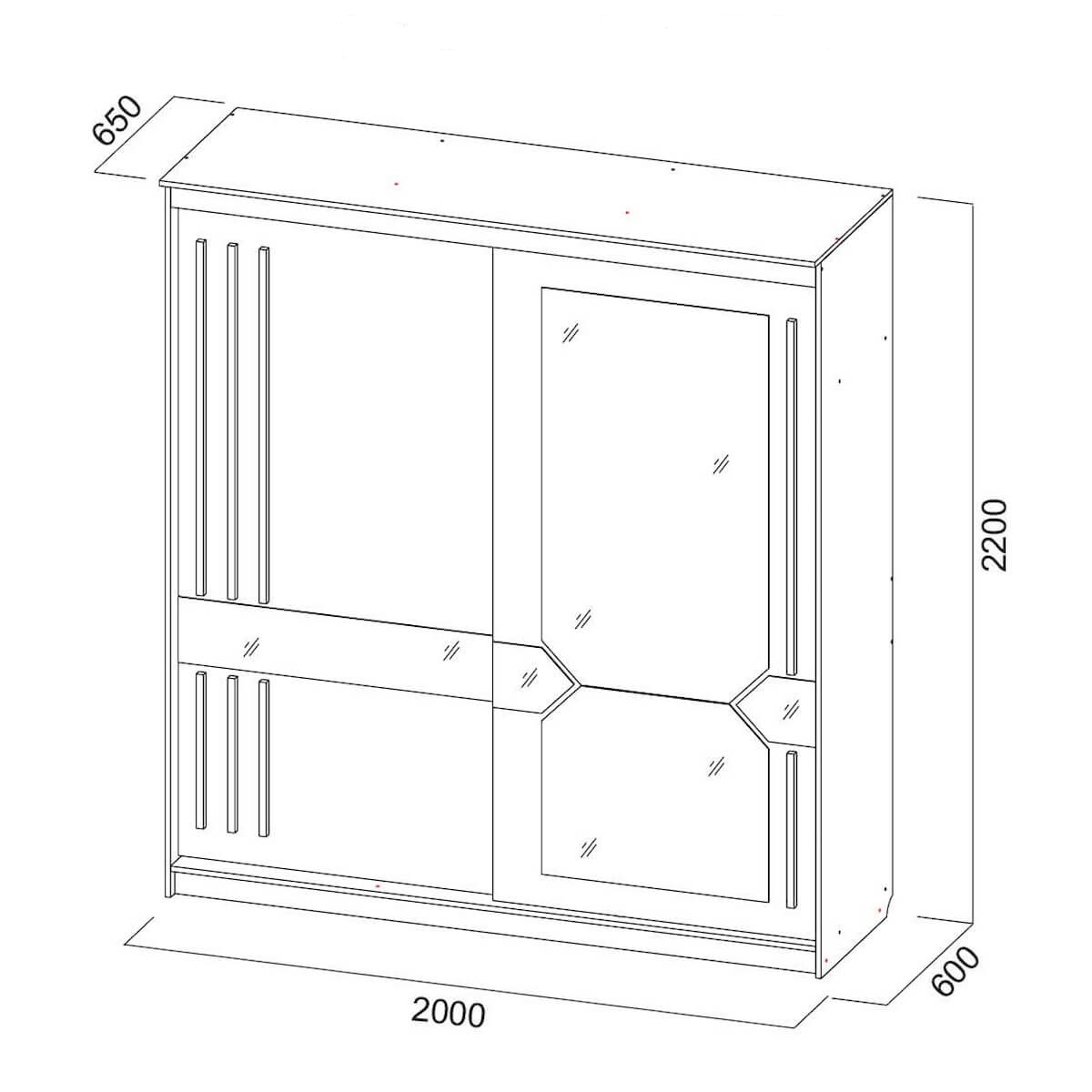 Шкаф-купе №25 (2,0 м) Блэк ЛАЙТ Графит серый/Лакобель/Черный матовый