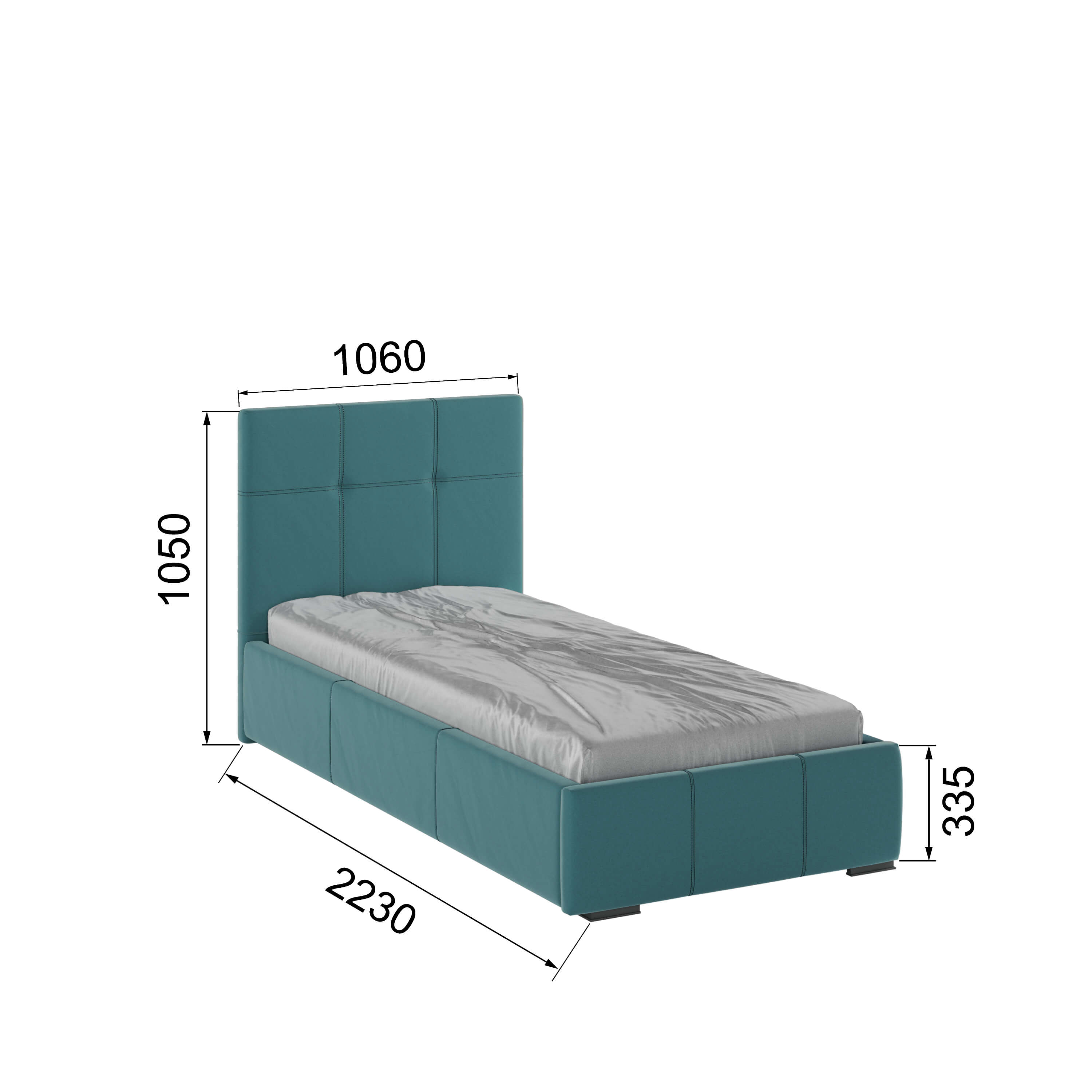 Корпус Рио интерьерной кровати (0,9м) бирюза квадрат