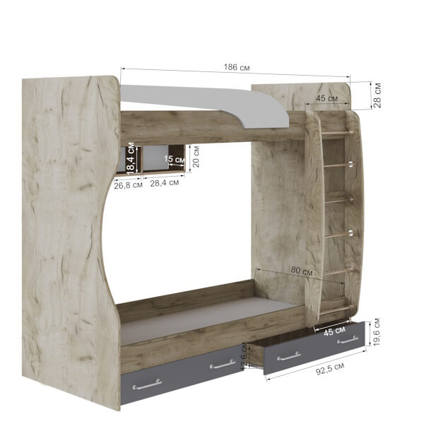 Спальня Колибри Лофт кровать двойная дуб крафт серый/графит серый+камень серый