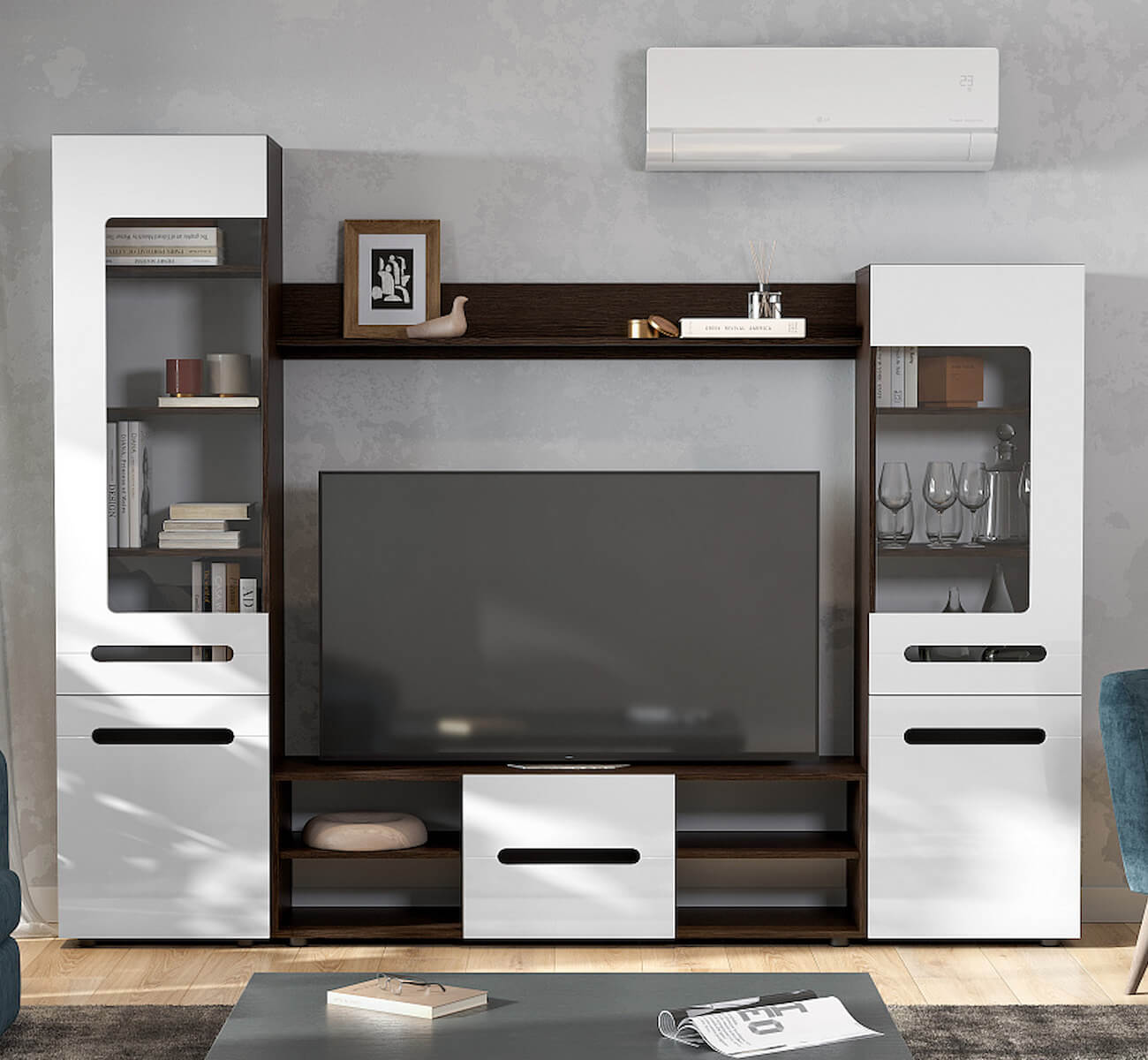 Мебель для гостиной "МГС 6" Исполнение 1 Венге / Белый глянец