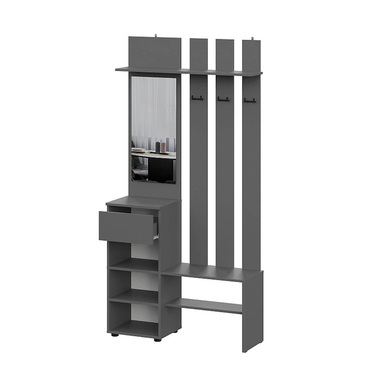 МС "Денвер" Вешалка с зеркалом Графит серый