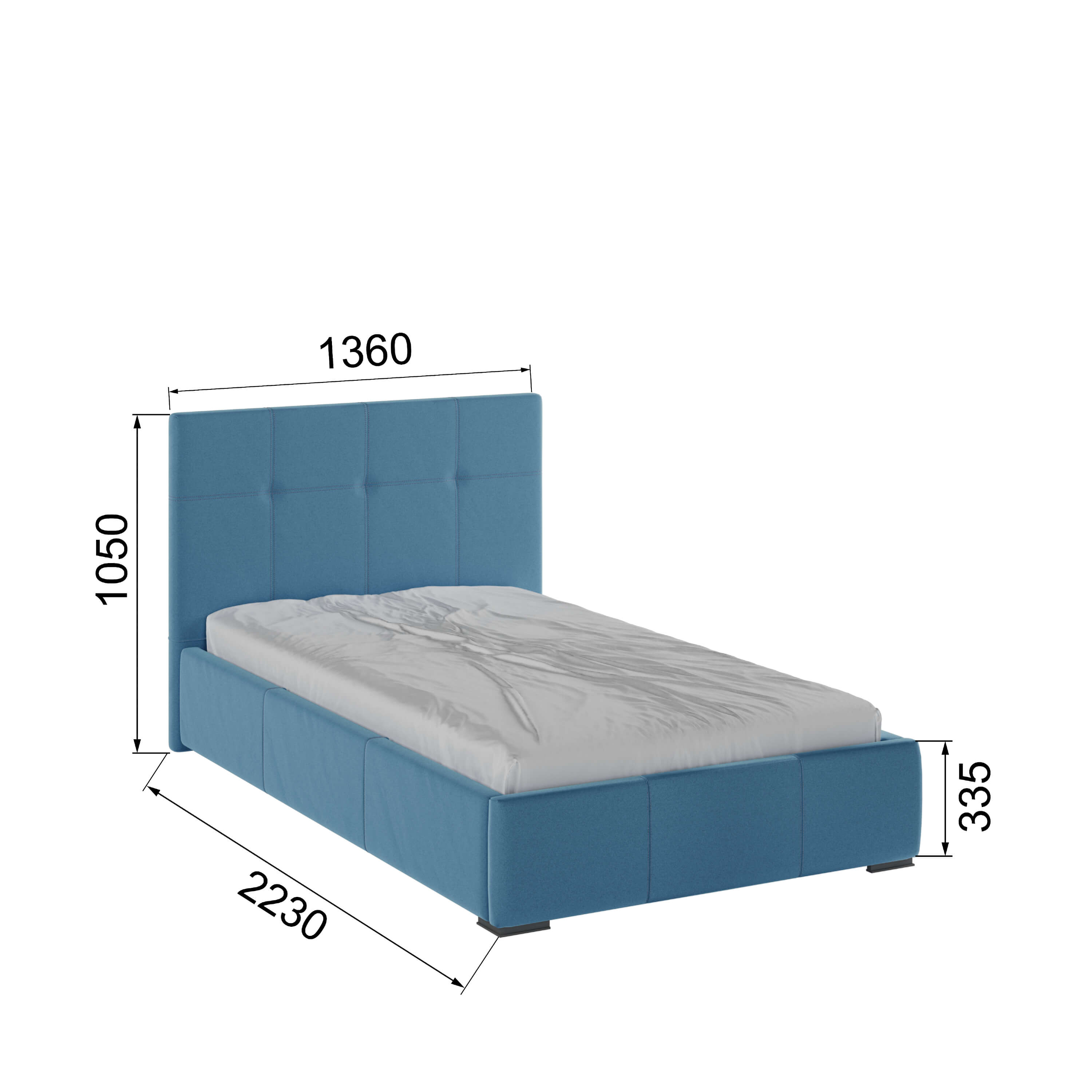 Корпус Рио интерьерной кровати (1,2м) светло-голубой квадрат