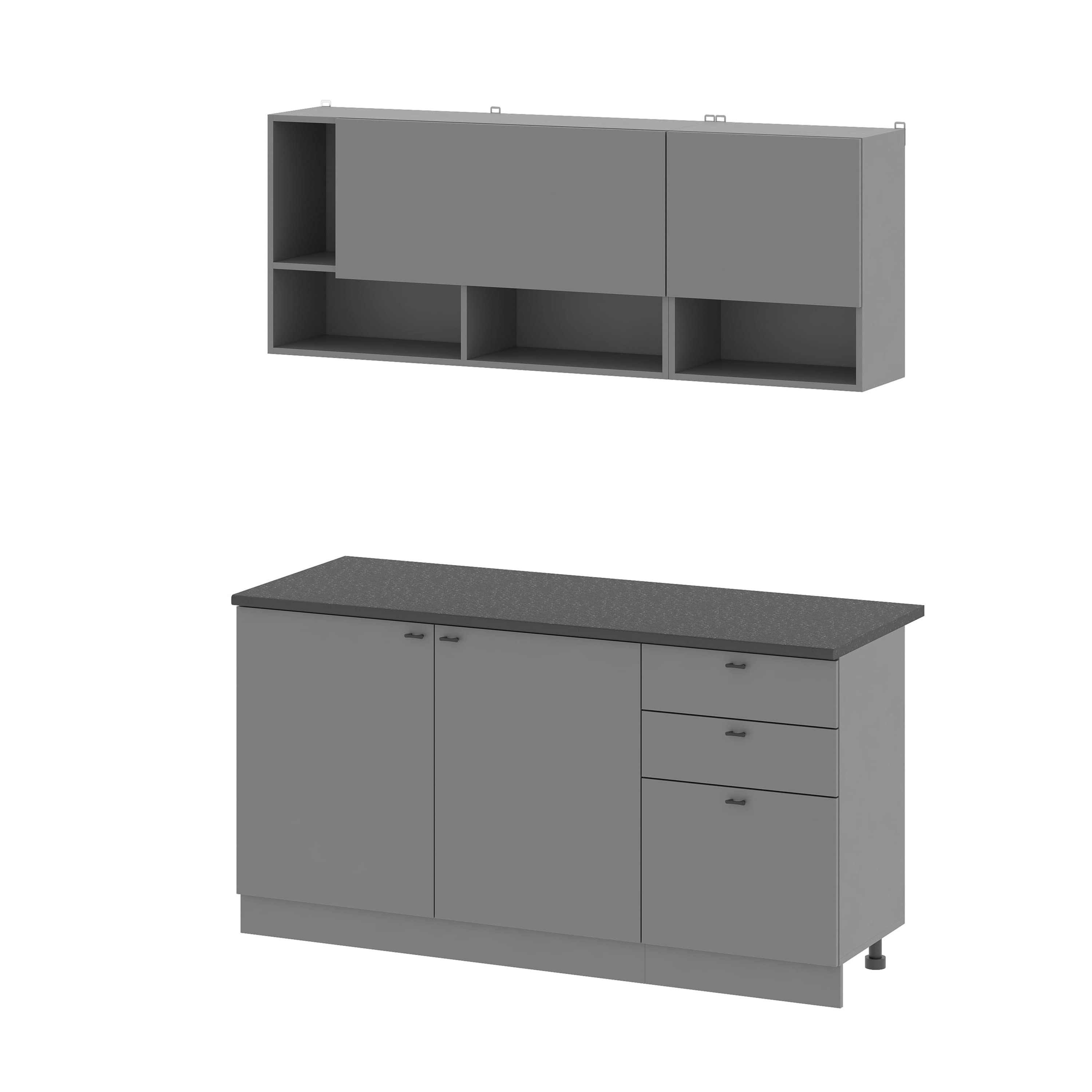 Кухонный гарнитур "Энни" (1,6 м) графит серый/черный