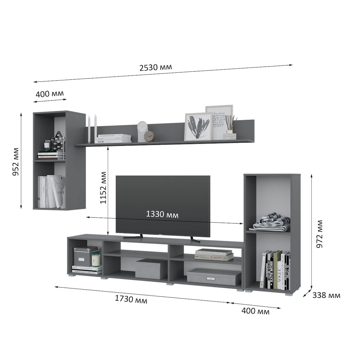 Гостиная Лира ЛДСП графит серый