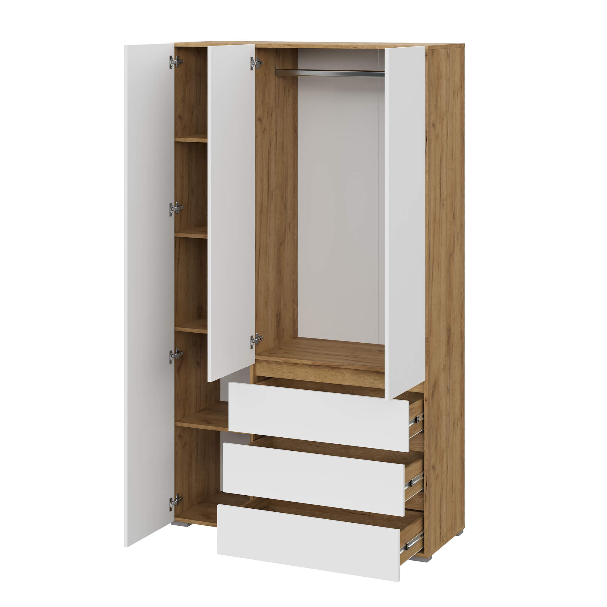 Люмо Шкаф с ящиками 3-х створчатый ШК 06 дуб крафт золотой/белый