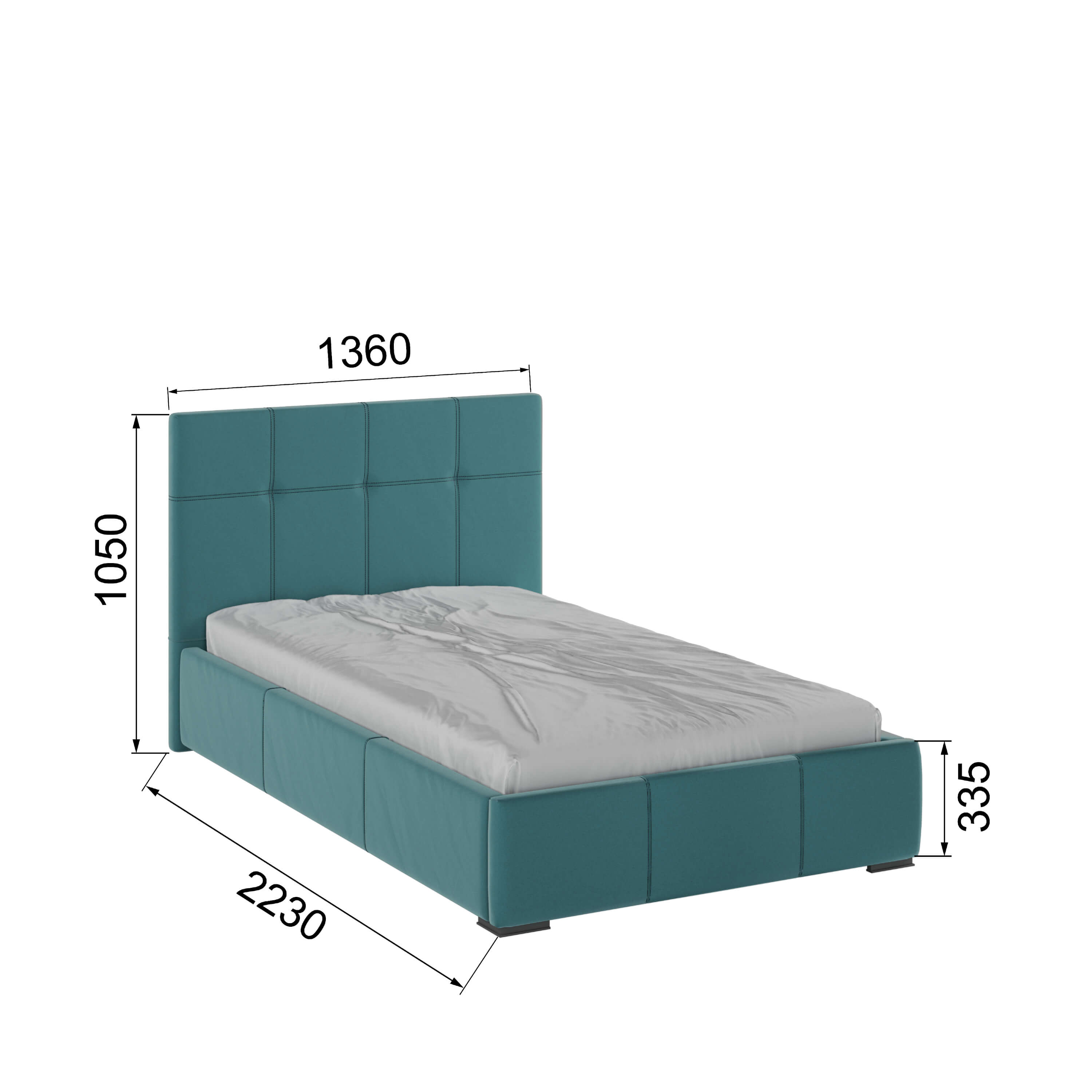 Корпус Рио интерьерной кровати (1,2м) бирюза квадрат