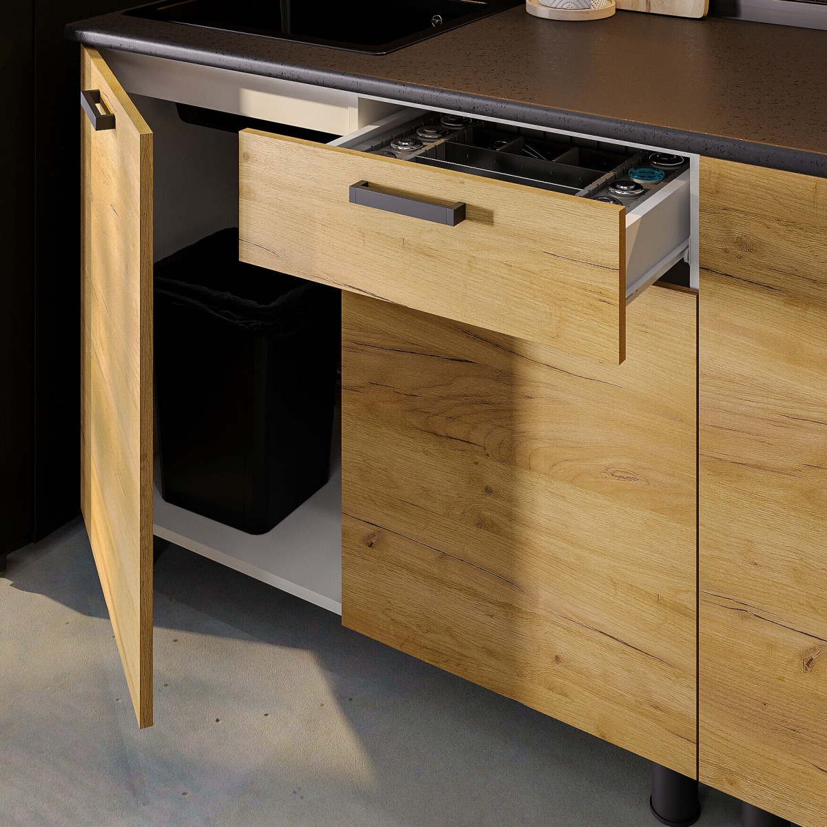 Кухонный гарнитур "Абрау" (2,0м) Белый/Дуб Золотой/Черный