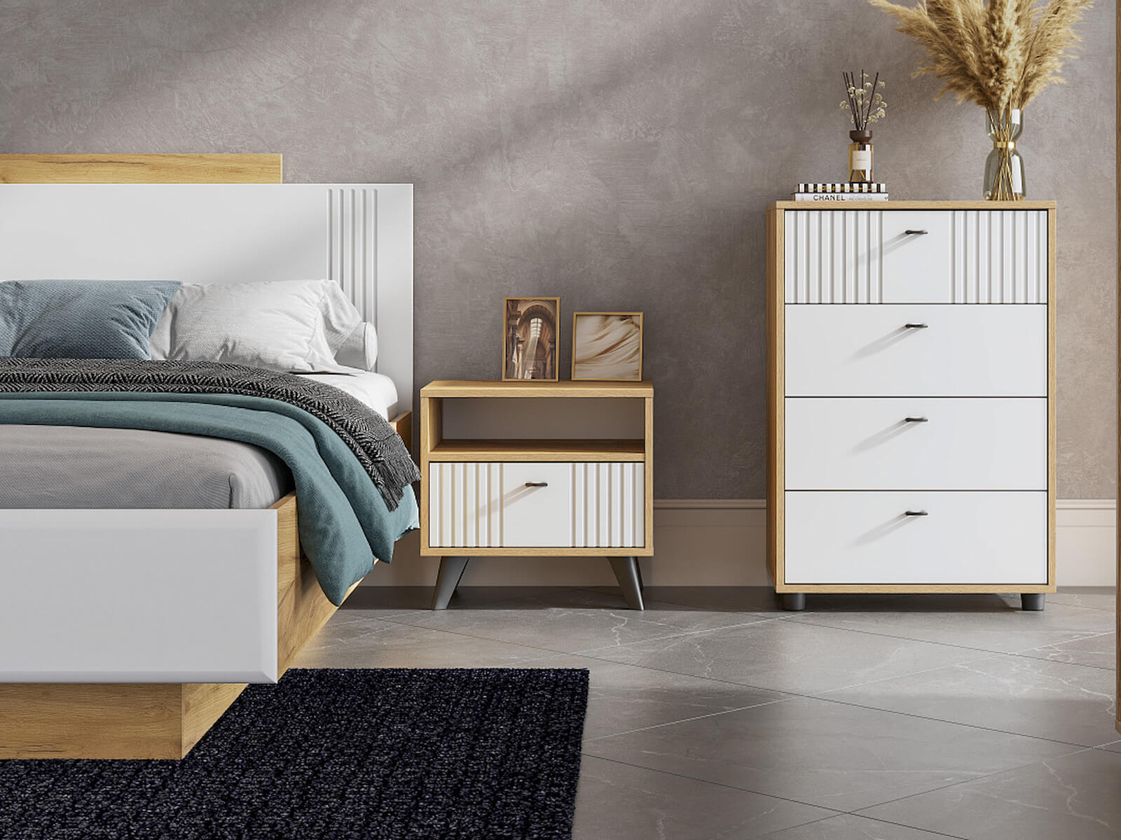 МС "Милан" Комод 4 ящика Дуб Золотой/Белый Матовый