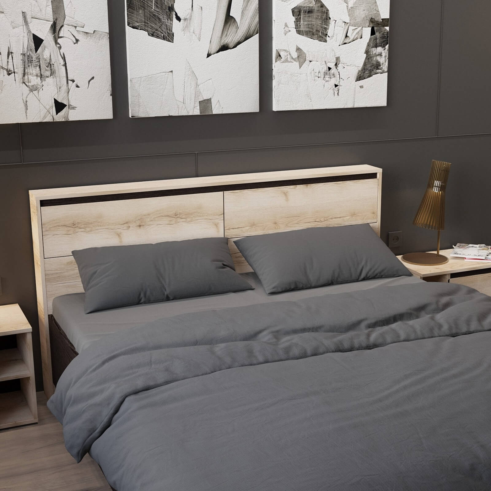 МС "Берген" Кровать двойная (1,6х2,0) (Дуб венге/Дуб делано) серия 3 