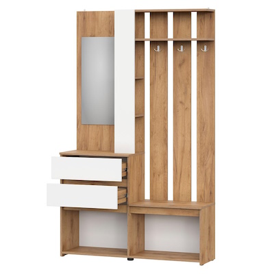 МС "Некст 1" Вешалка с зеркалом Дуб Золотой/Белый