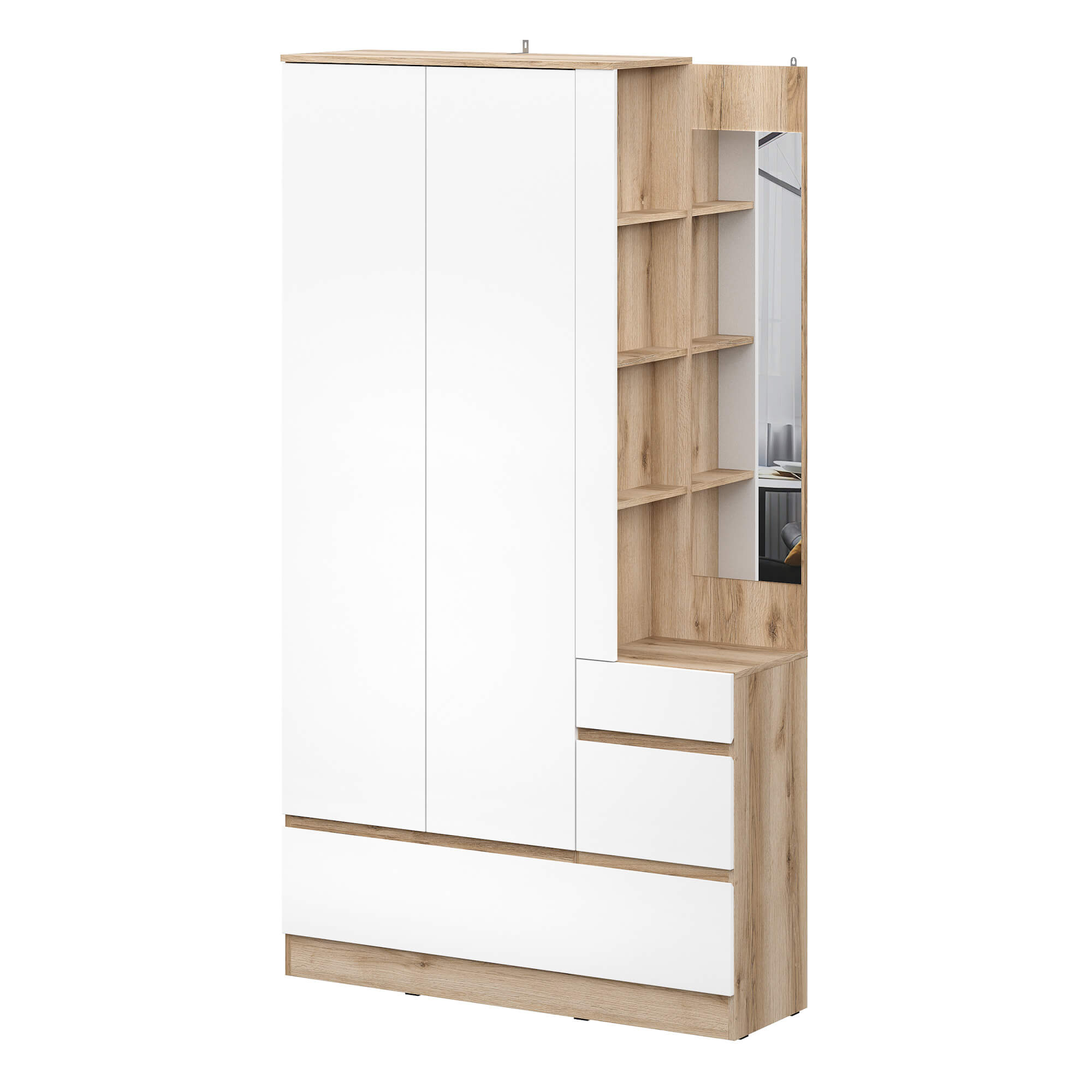 МС "Брауни" Вешалка с зеркалом (Серия 2) Дуб Делано/Белый