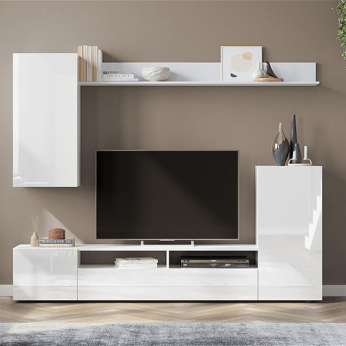 Мебель для гостиной "МГС 4" Белый / Белый глянец