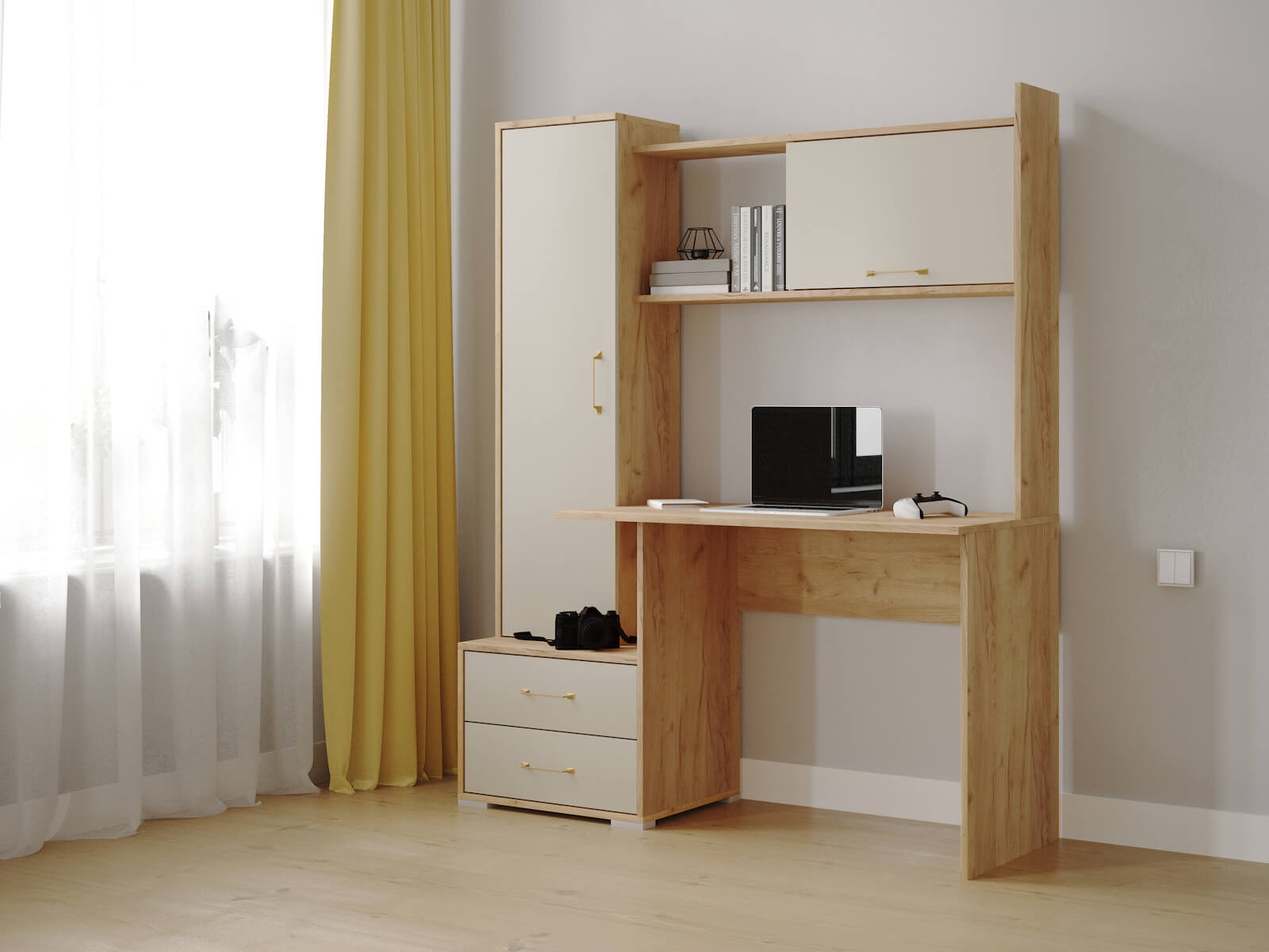 Компьютерный стол Квартет-9 (К) дуб крафт золотой/кашемир