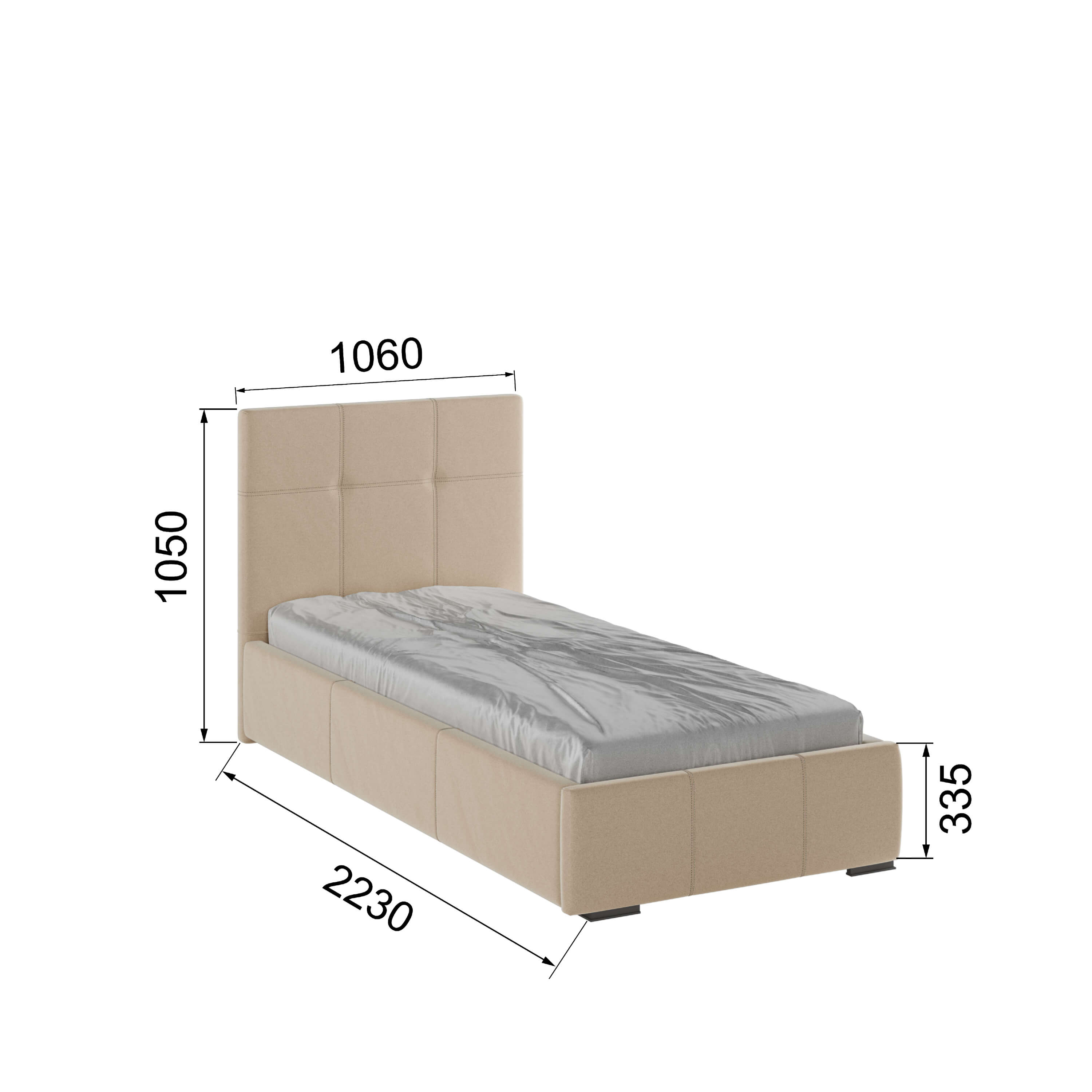 Корпус Рио интерьерной кровати (0,9м) бежевый квадрат