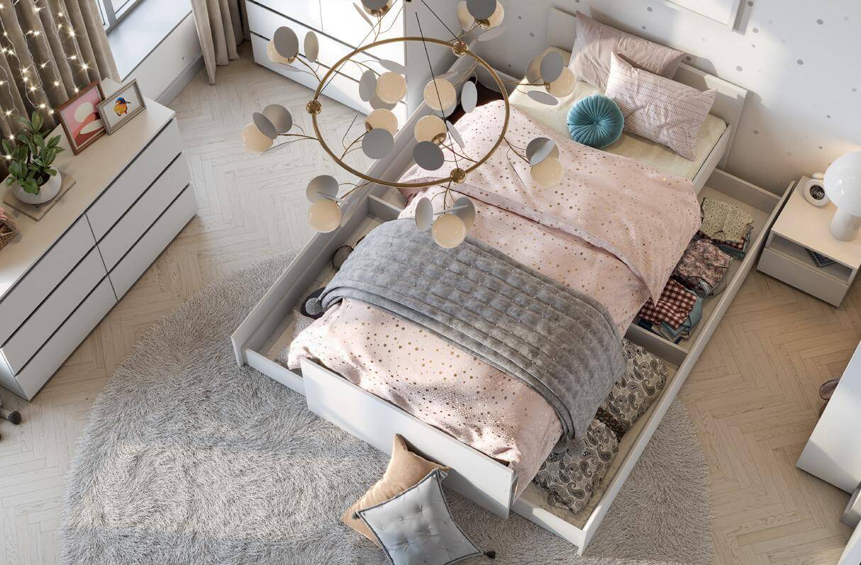 МС "Токио" Ящик для кровати Белый текстурный / Белый текстурный