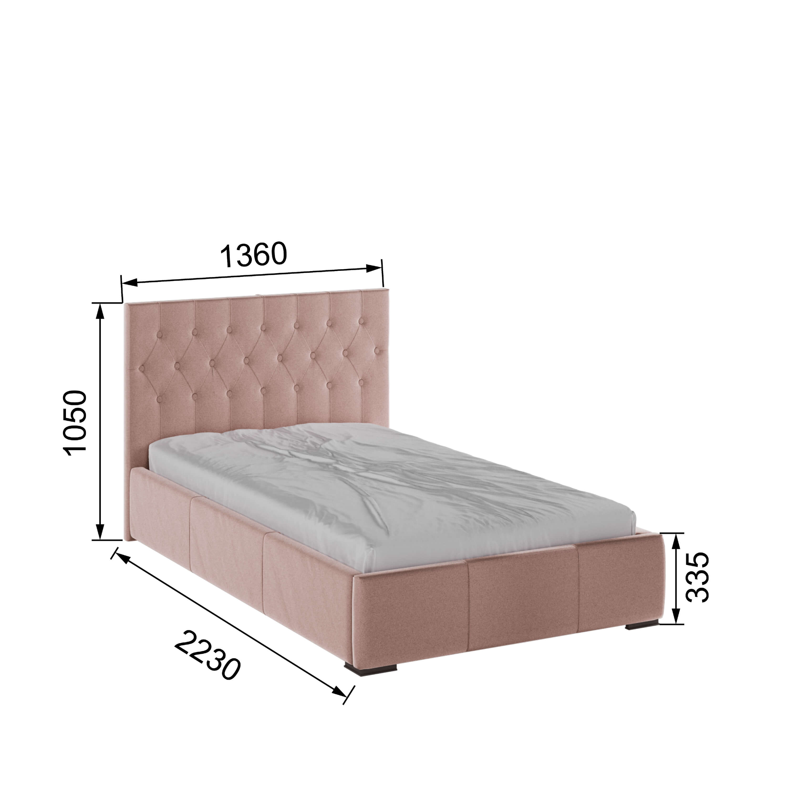 Корпус Октавия интерьерной кровати (1,2м) пыльная роза ромб