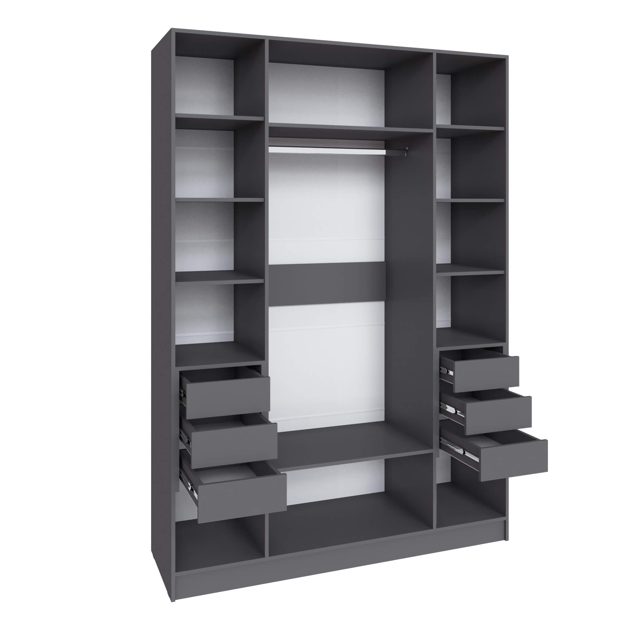 Шкаф Мадрид (1,6) с 6 ящ. внутри с зеркалом графит серый