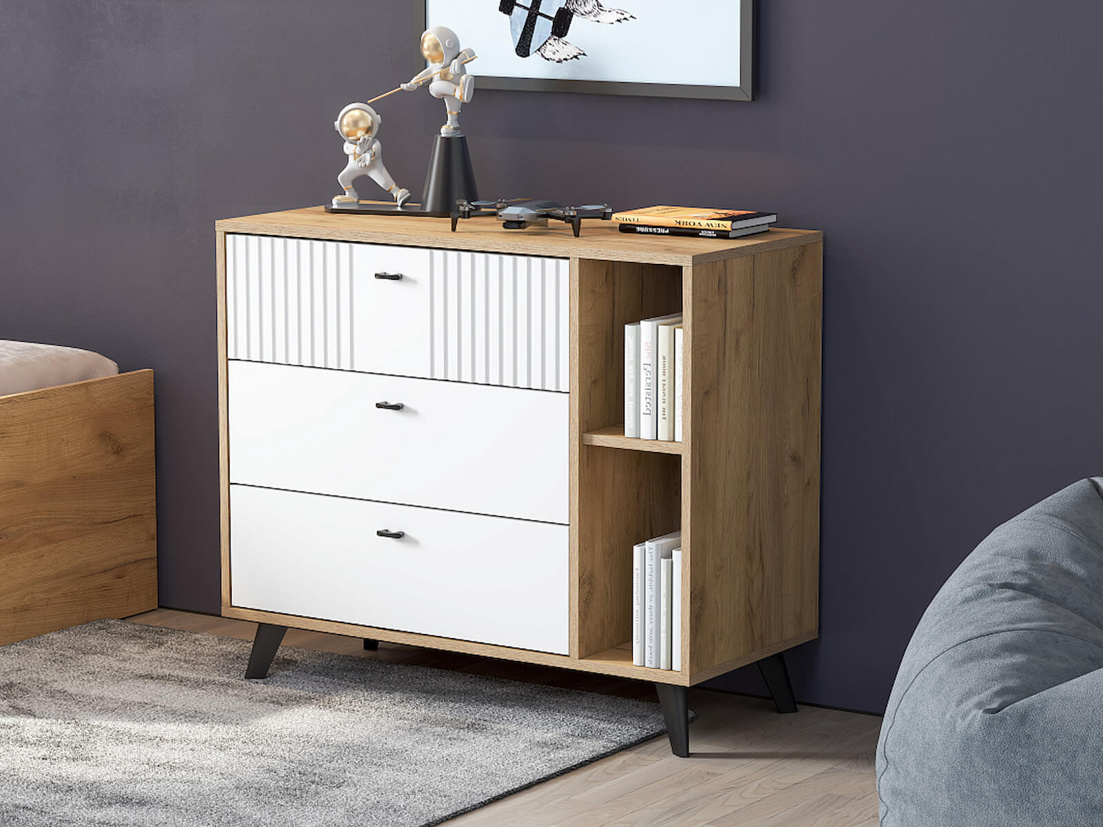 МС "Милан" Комод 3 ящика Дуб Золотой/Белый Матовый