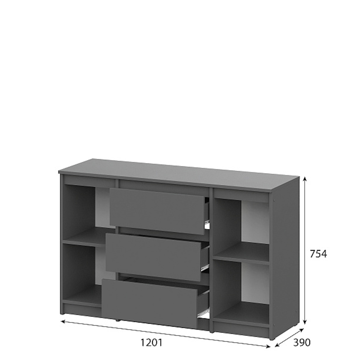 МС "Денвер" Комод 3 ящика двухстворчатый (серия 2) Графит серый