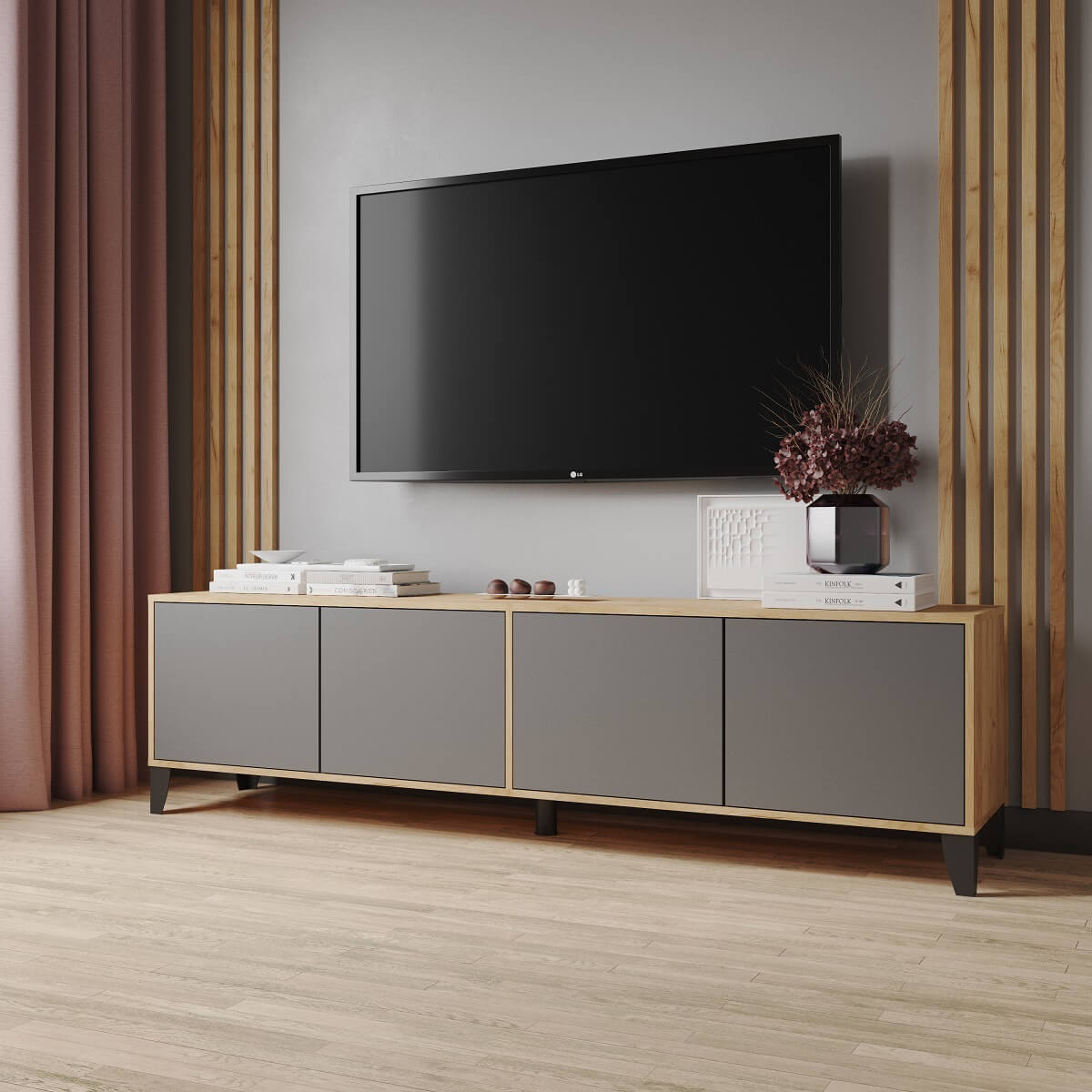 Тумба ТВ Парус-11 дуб крафт золотой/графит серый