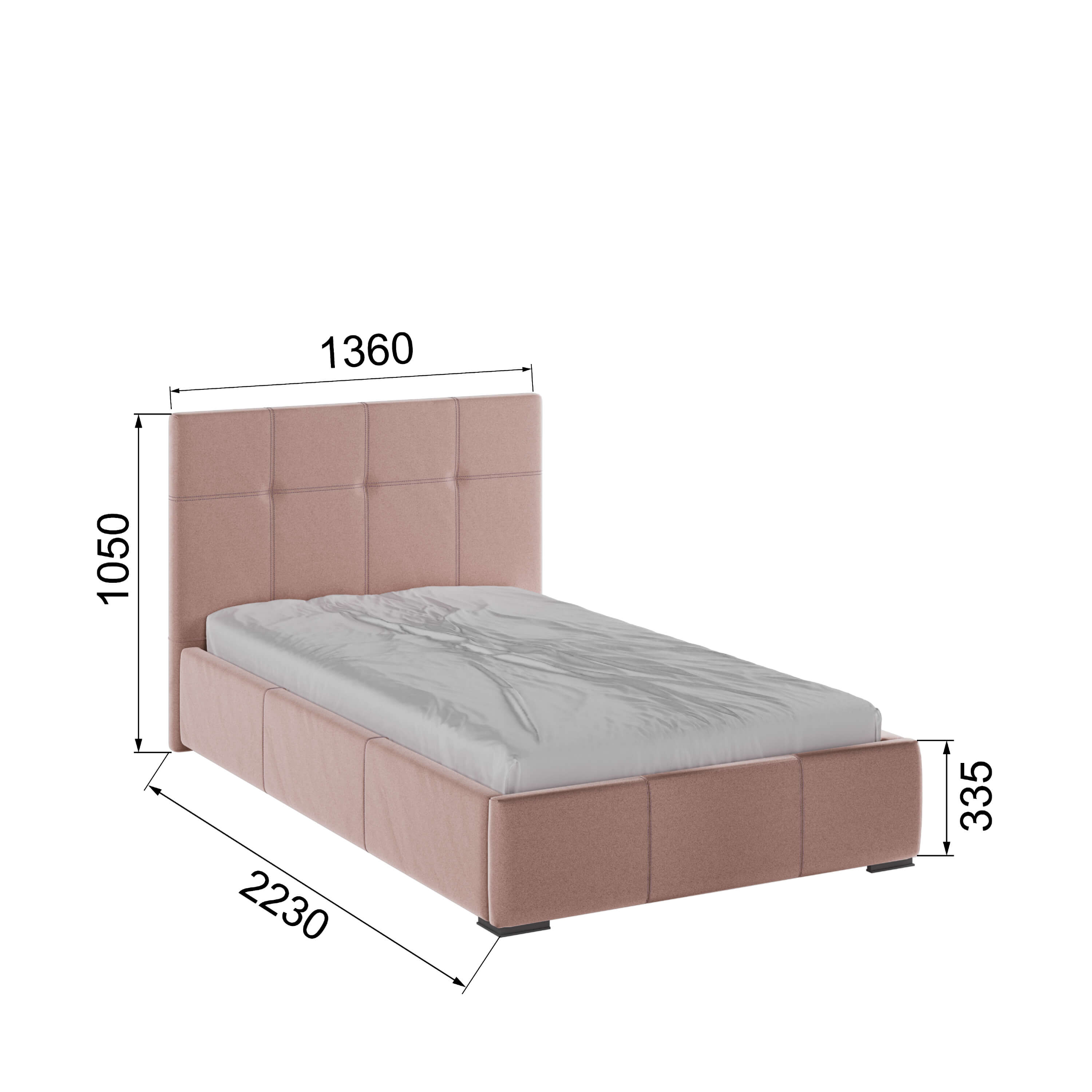 Корпус Рио интерьерной кровати (1,2м) пыльная роза квадрат