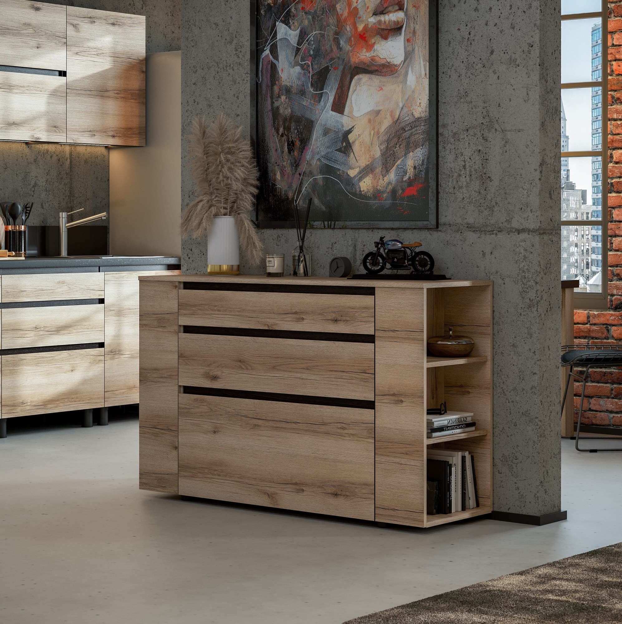 МС "Берген" Комод (Дуб Венге/Дуб Делано) серия 3